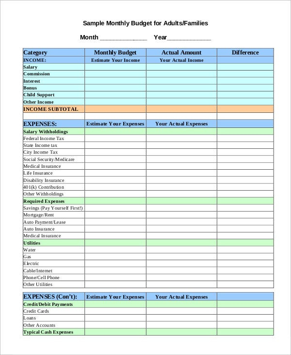 Free Printable Monthly Budget Worksheet PDF