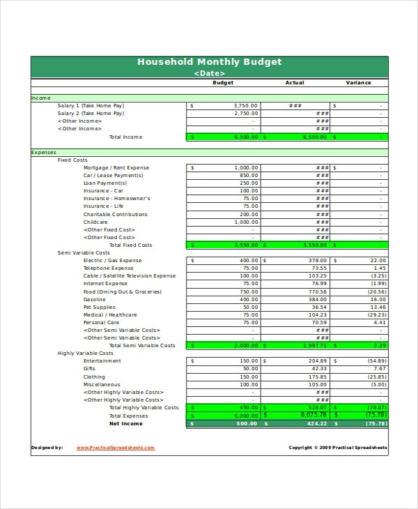 Monthly Budget Worksheet Excel