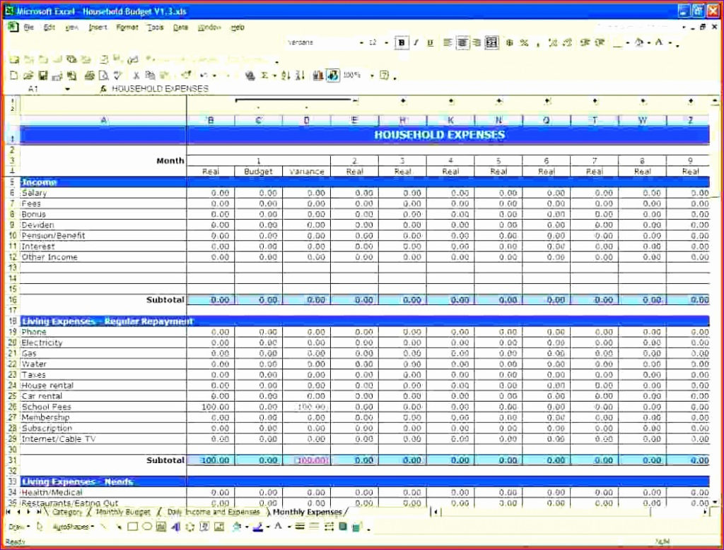 6 Excel Household Budget Template Excel Templates | Budget Sheets FREE ...