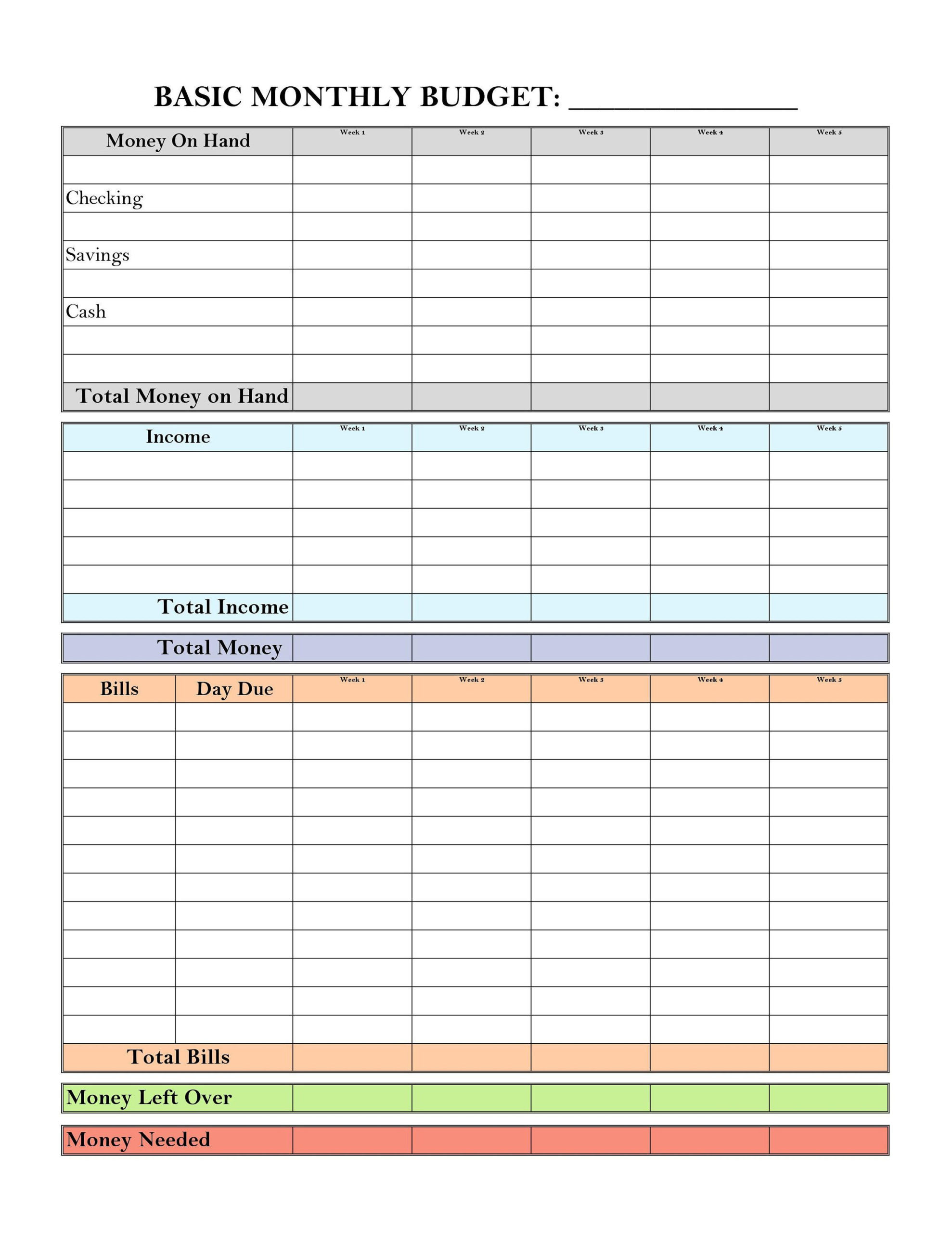 Basic Monthly Budget Form For Weekly Pay PDF Google Sheet Etsy 