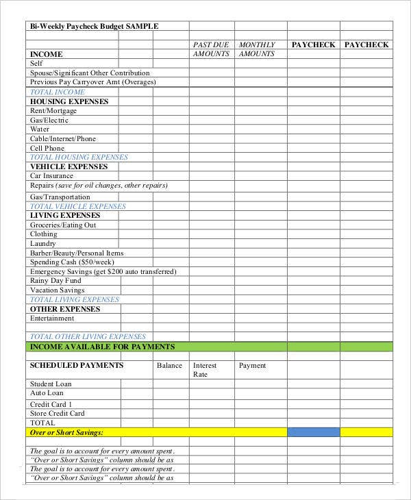 Budget Sheet Biweekly Pay Budget Sheets Free Printable