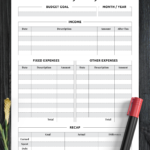 Download Printable Monthly Budget With Recap Section PDF