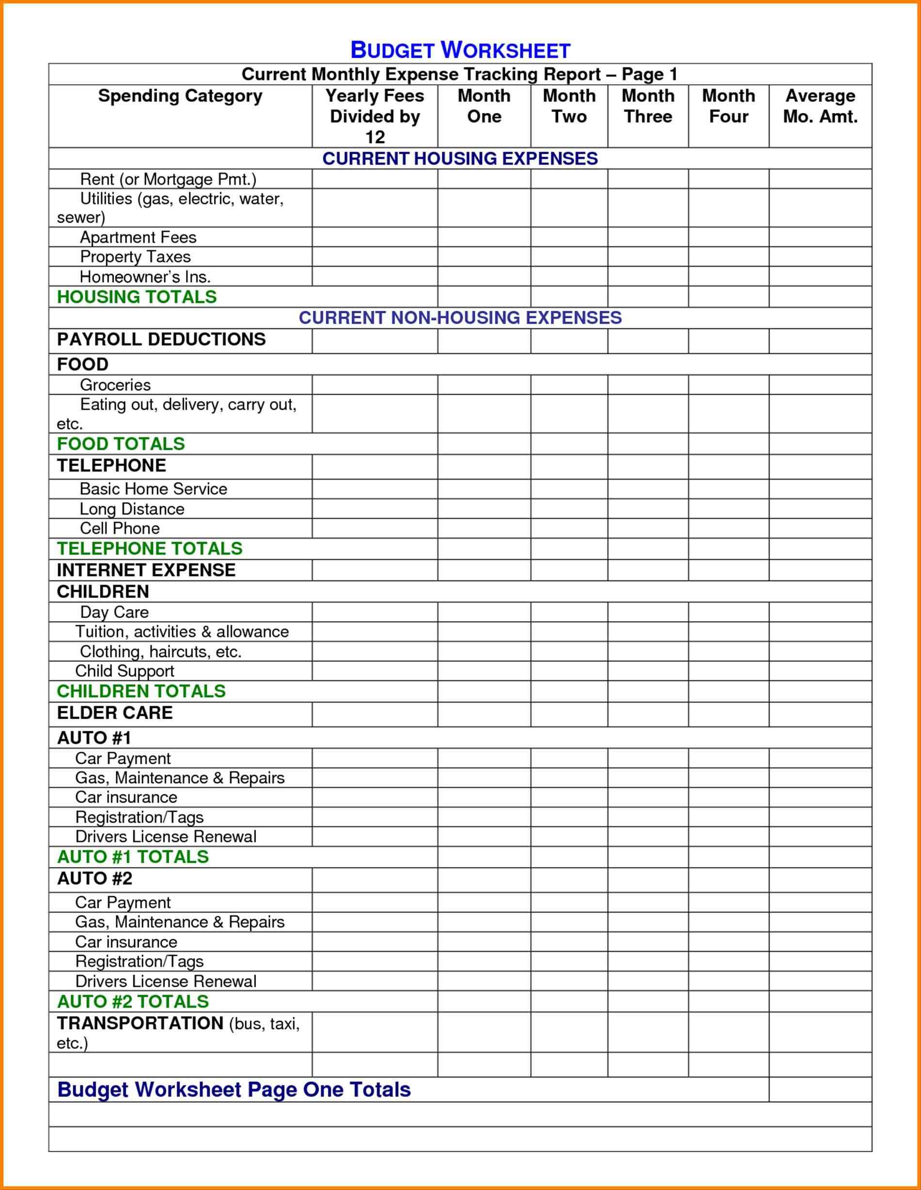 Family Monthly Expense Calculator Worksheet Sample Templates