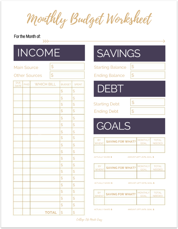 Budget Sheet Template Printable