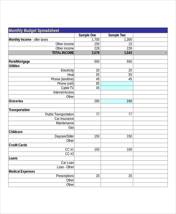 FREE 10 Sample Budget Spreadsheets In Excel MS Word PDF
