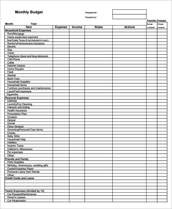 Monthly Budget Worksheet Template Free
