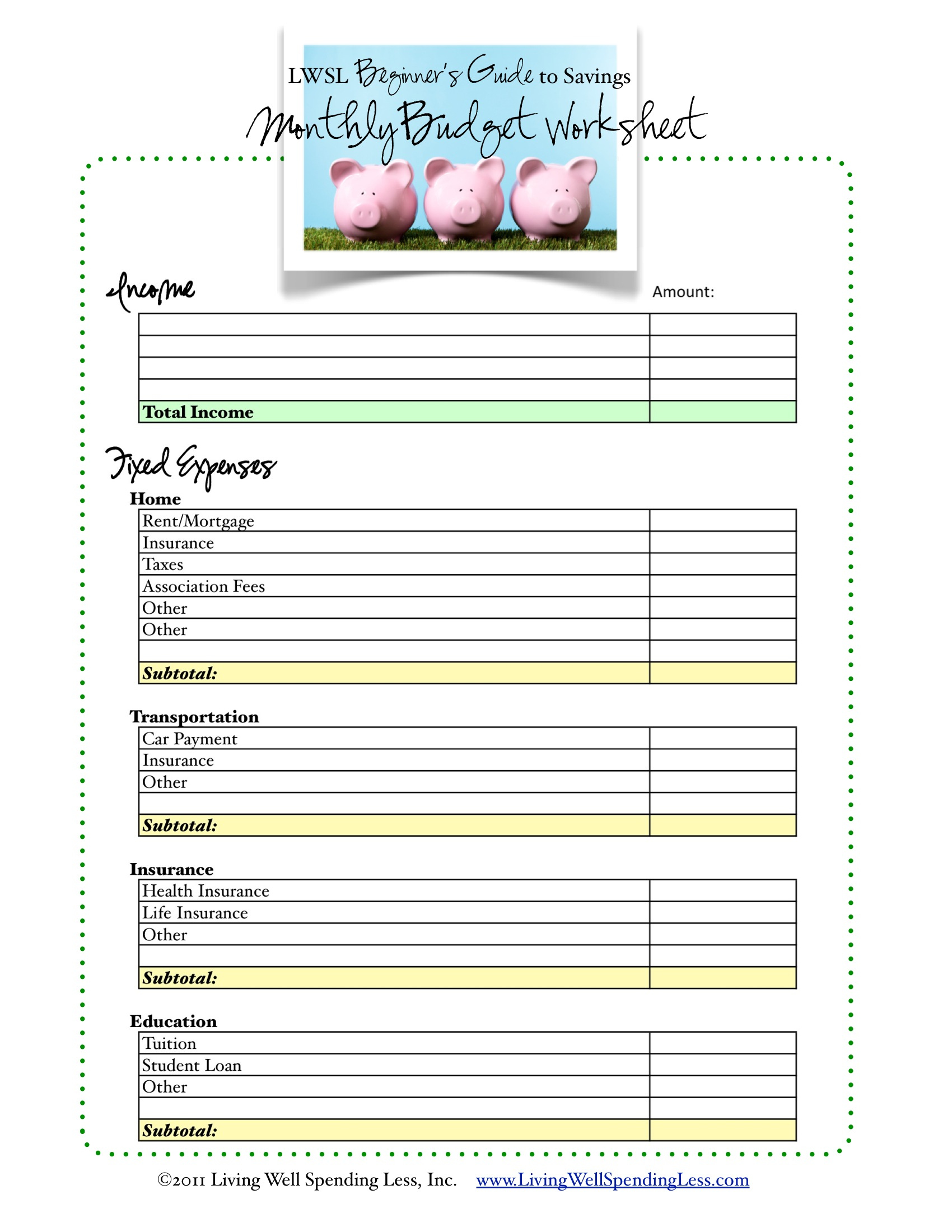 Free Budget Worksheet Living Well Spending Less 