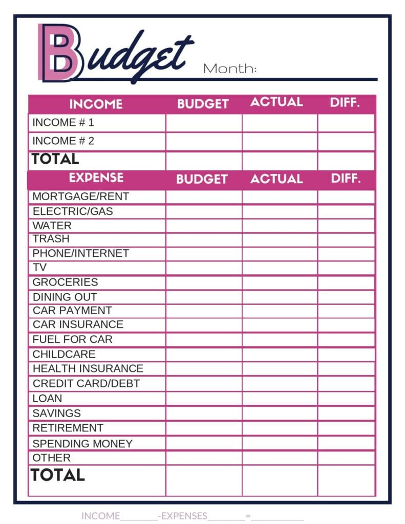 Free Budget Worksheets Single Moms Income