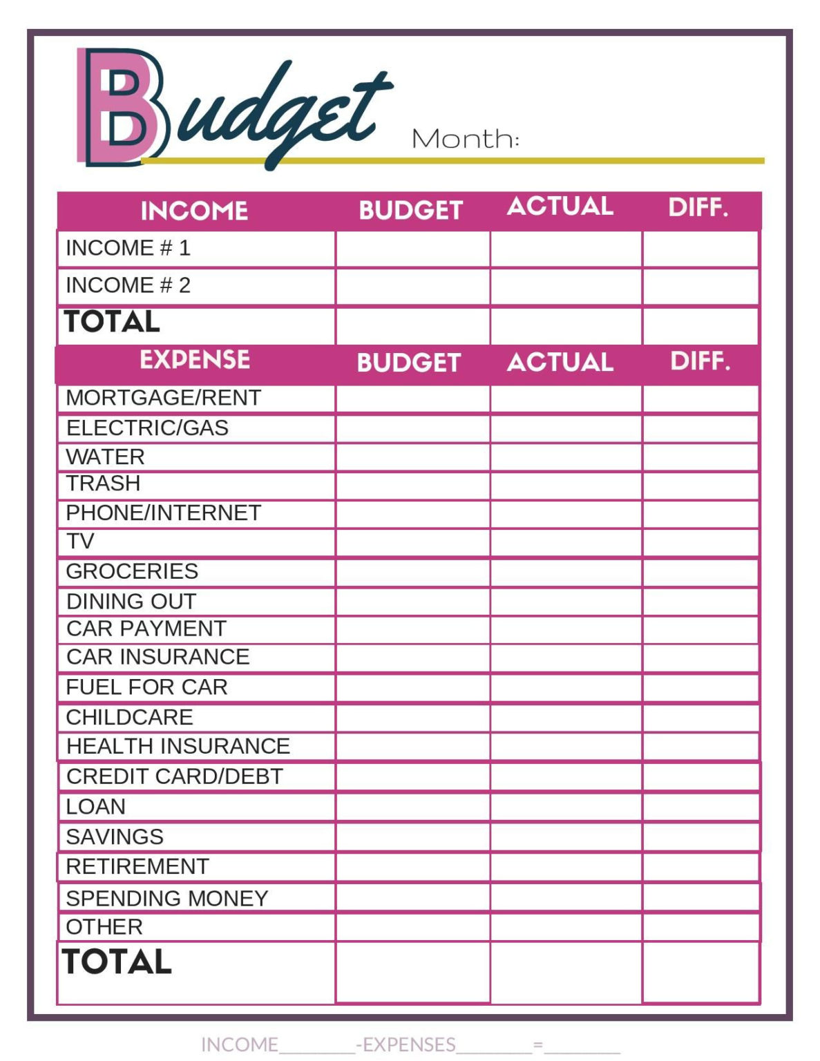 Printable Budget Methods Budgeting Worksheets Printable | Budget Sheets FREE Printable