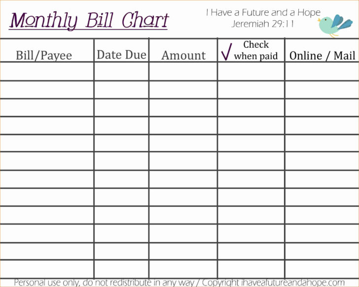 Free Monthly Bill Organizer Spreadsheet