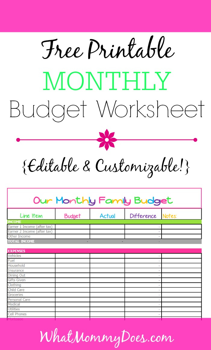Free Editable Monthly Budget Worksheet