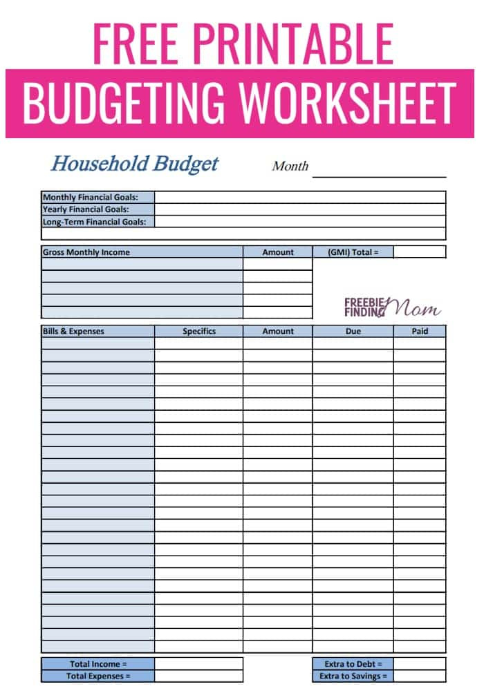 Budget Worksheets Printable
