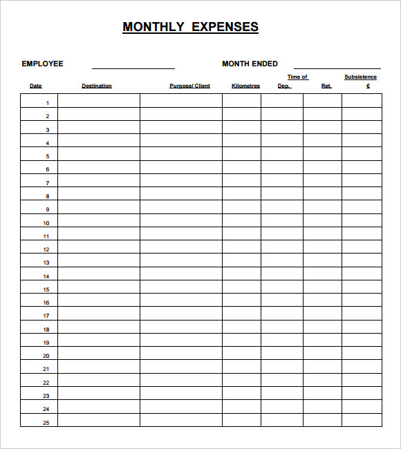 Free Printable Monthly Expense Sheet Room Surf