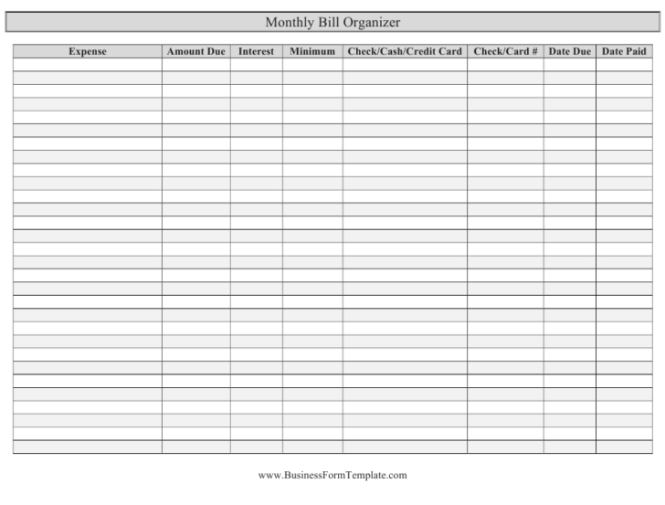 Monthly Bill Organizer Spreadsheet Template Download Printable PDF ...