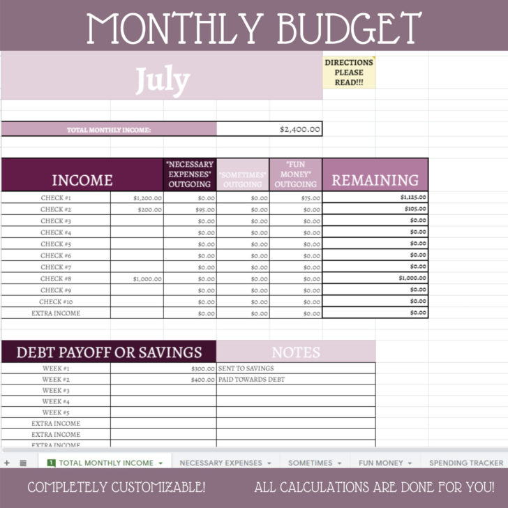 Monthly Budget Worksheet Google Sheets