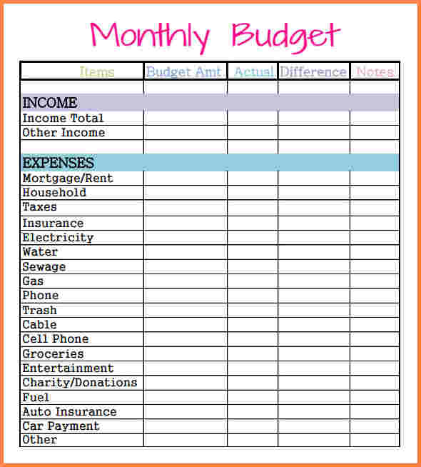 Free Printable Monthly Budget Worksheet Excel