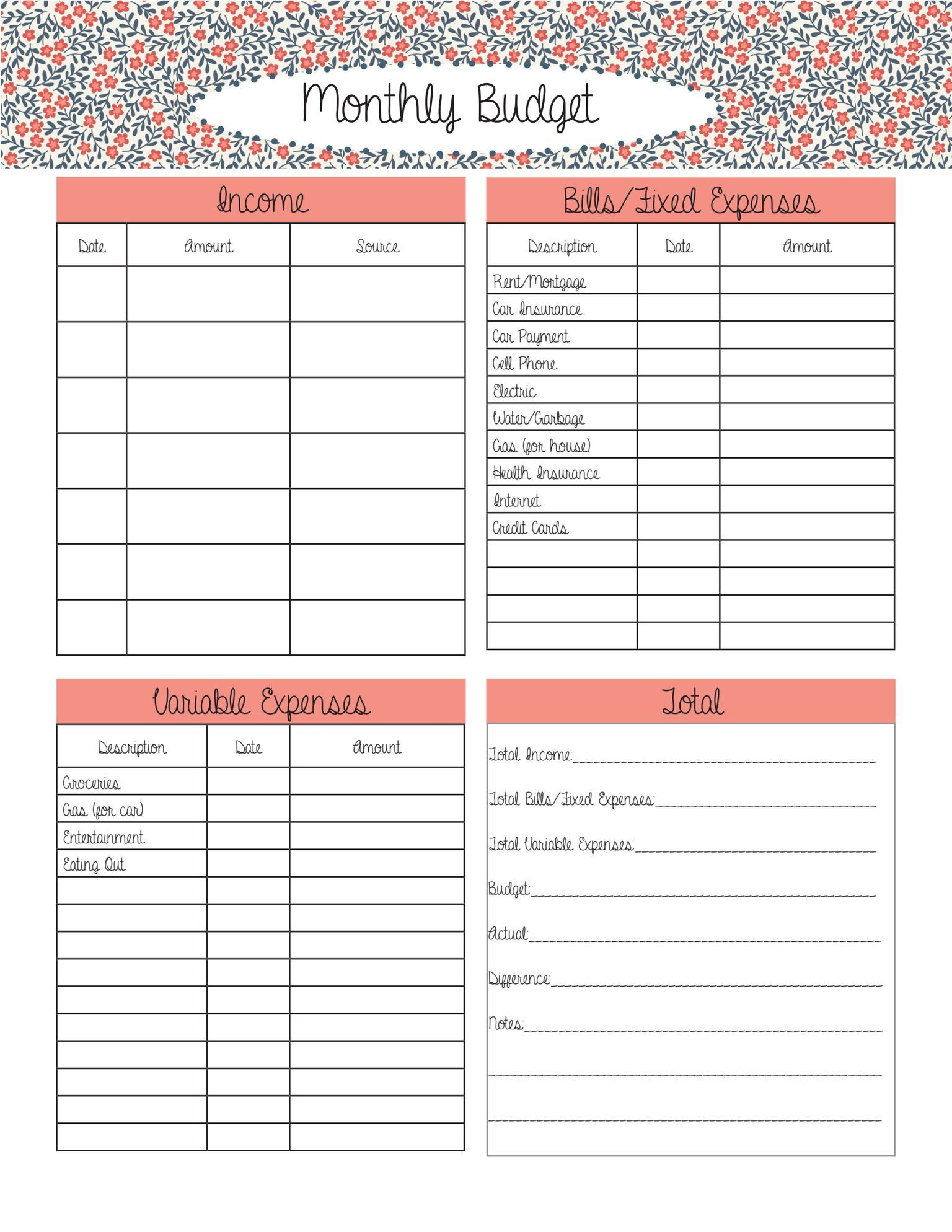 MonthlyBudget pdf Monthly Budget Printable Budget Planner Template 