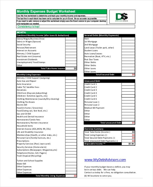 Budget Worksheet Printable PDF