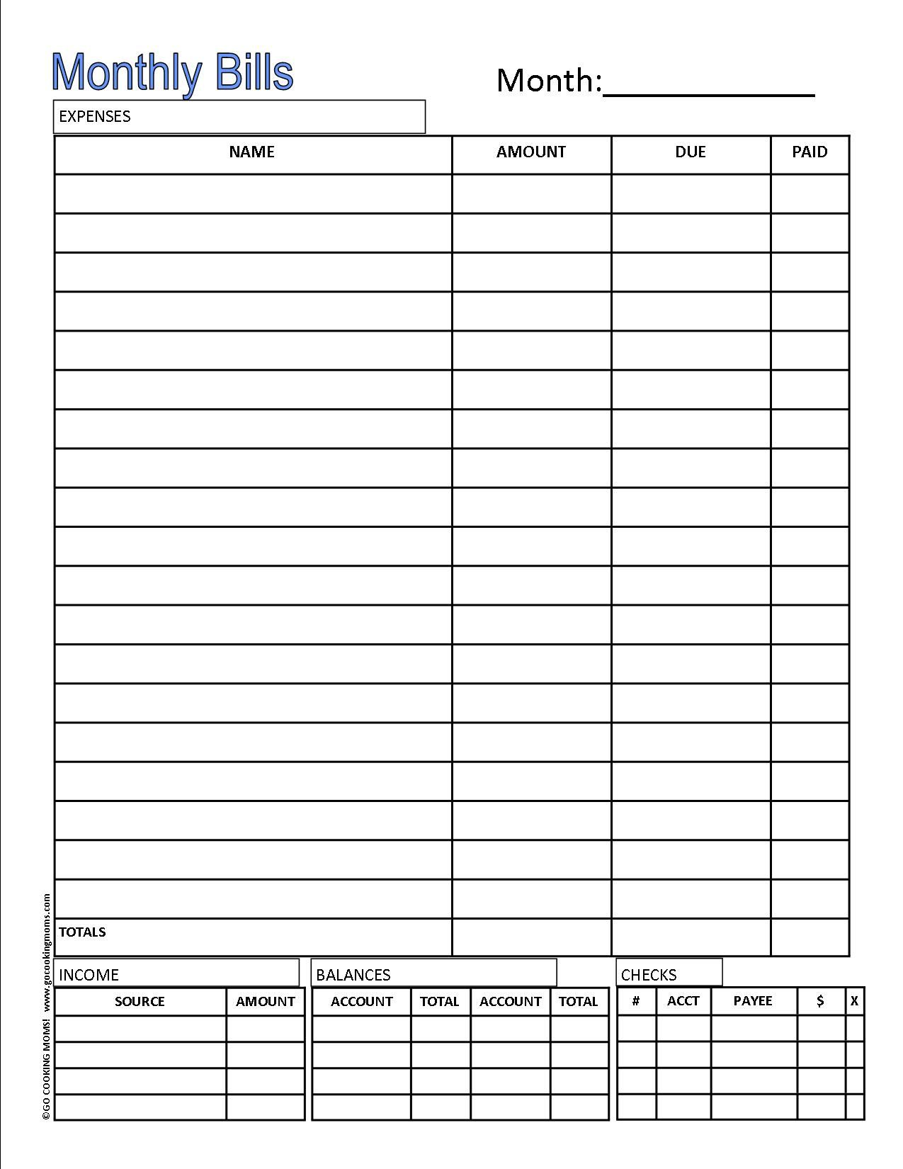 Printable Monthly Budget Planner From Gocookingmoms Monthly 
