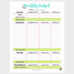 Simple Monthly Budget Template Printable Monthly Budget Template